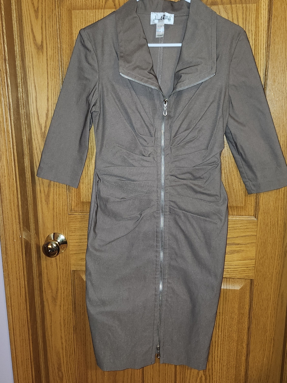 Joseph Ribkoff Brown Zip-Front Sheath Dress